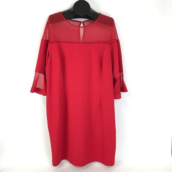 NEW Lane Bryant Shift Dress Women's Plus Size 20 Red Sheer Mesh Keyhole Stretch - Picture 1 of 16